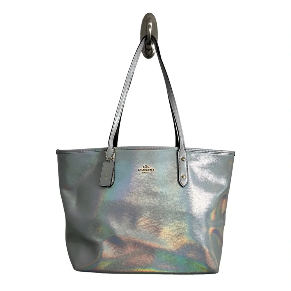 Coach Hologram City Zip Tote and Wallet Iridescent Leather Silver - Picture 1 of 11